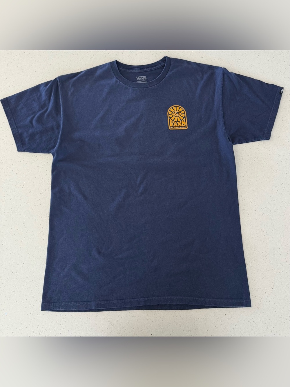 Vans Navy T-Shirt with Gold Chest Emblem